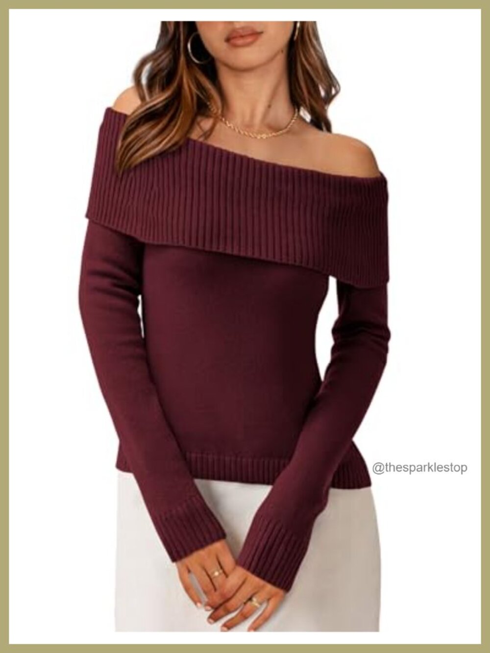 Off the Shoulder Long Sleeve Knit Pullover Sweater Slim Fit Fall Date Night Top
